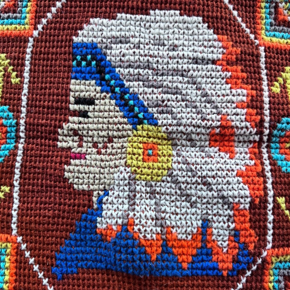 Vintage‎ Southwestern Crochet Afghan Throw 54x59 – Handmade Thunderbird Folk Art - Picture 5 of 9